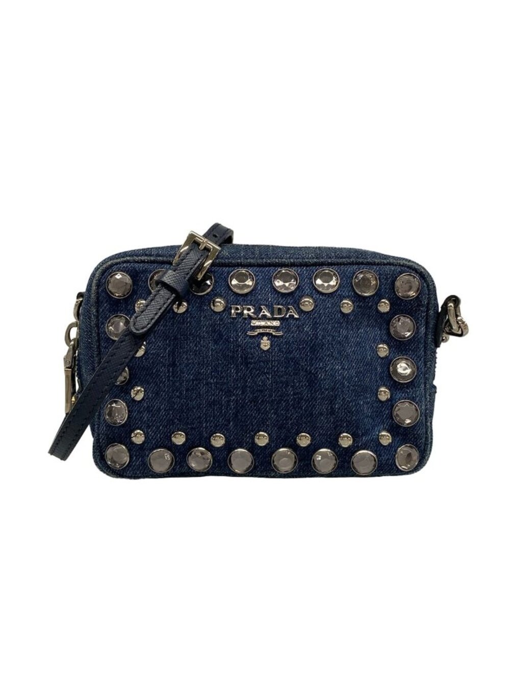 Prada Shoulder Bag Navy Bijou Studs Leather